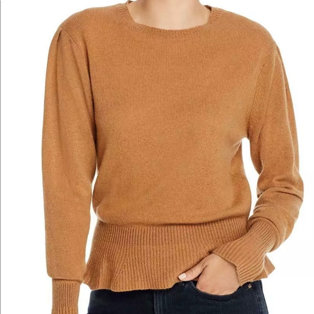 Frame Cashmere Camel Peplum Puff Sleeve Sweater sz L
